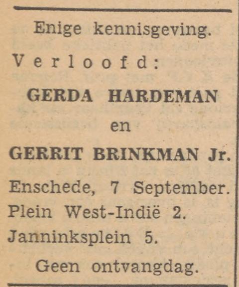 Janninksplein 5 G. Brinkman advertentie Tubantia 3-9-1952.jpg