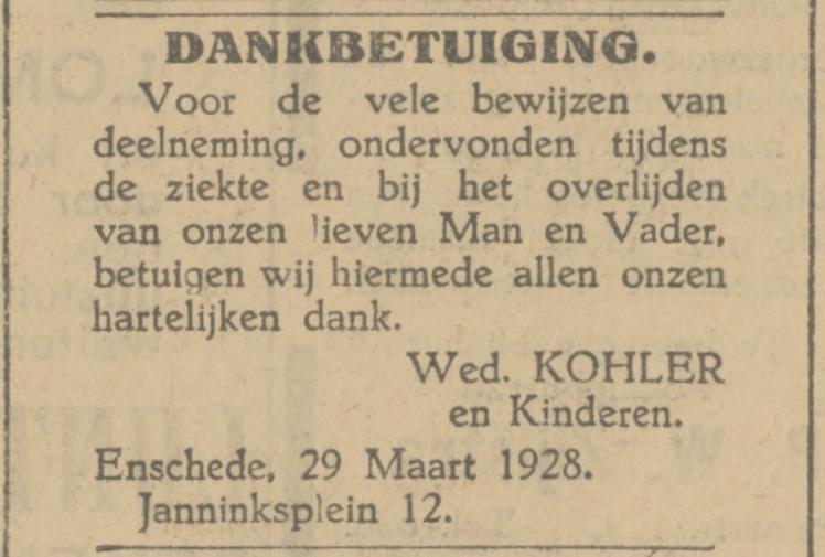 Janninksplein 12 Wed. Kohler advertentie Tubantia 29-3-1928.jpg