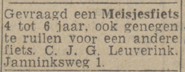 Janninksweg 1 C.J.G. Leuverink advertentie Twentsch nieuwsblad 31-5-1943.jpg