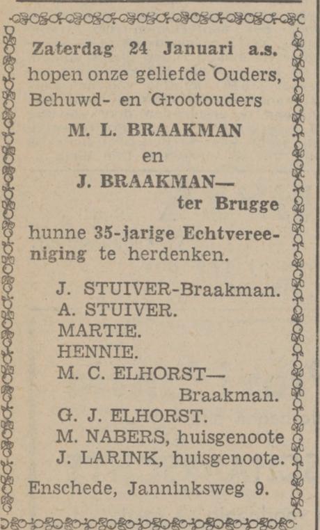Janninksweg 9 M.L. Braakman advertentie Tubantia 21-1-1942.jpg