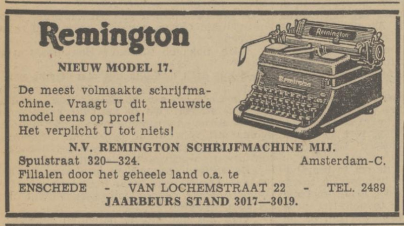 Van Lochemstraat 22 filiaal Remington Schrijfmachine Mij advertentie Tubantia 22-2-1940.jpg
