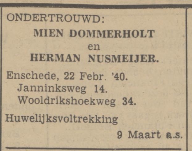 Janninksweg 14 Mien Dommerholt advertentie Tubantia 22-2-1940.jpg