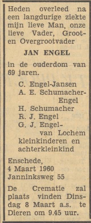 Janninksweg 55 Jan Engel overlijdensadvertentie Tubantia 5-3-1960.jpg