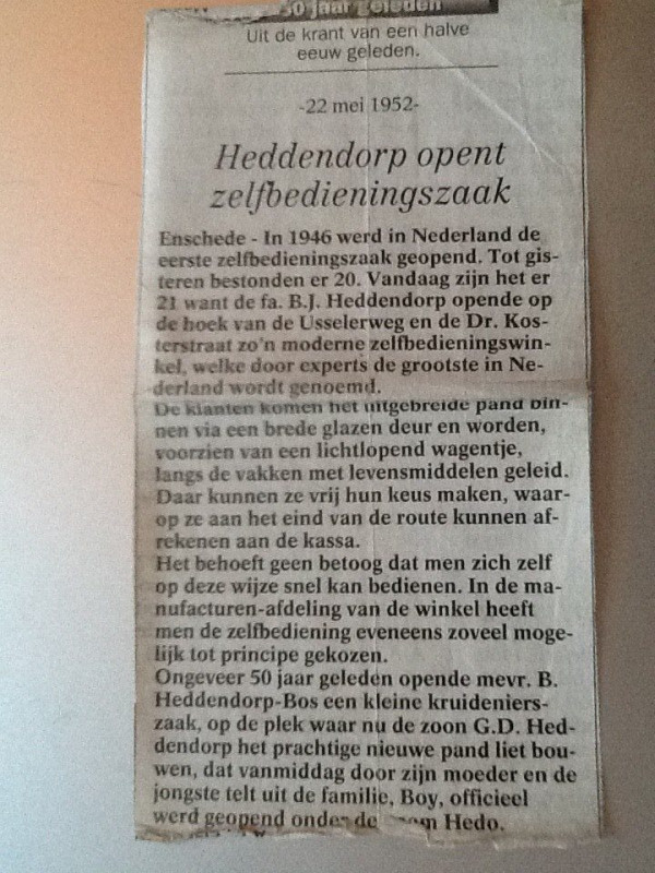 Usselerweg 42-44 kruidenier B.J. Heddendorp, later supermarkt Hedo krantenbericht 22-5-1952.jpg