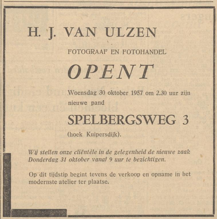 Spelbergsweg 3 hoek Kuipersdijk fotohandel H.J. van Ulzen advertentie Tubantia 29-10-1957.jpg