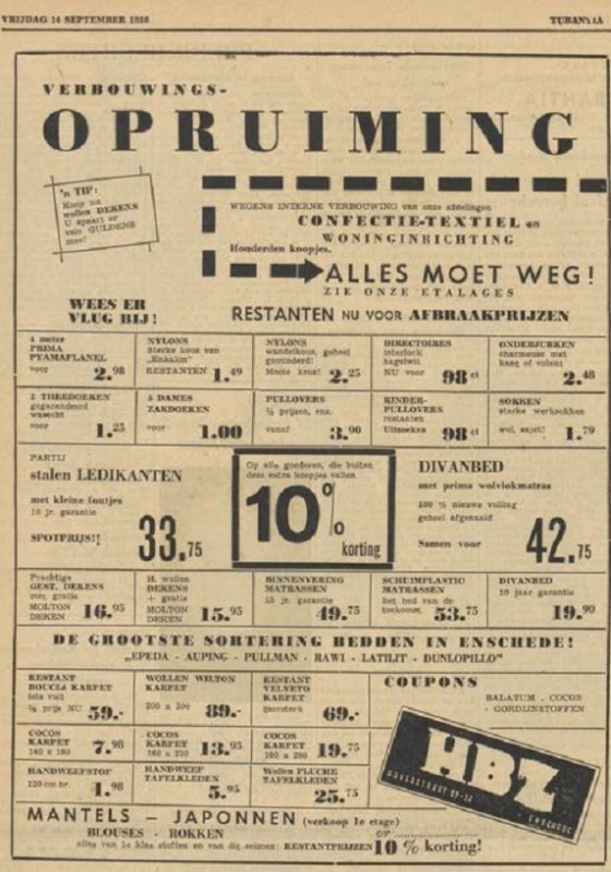 Haverstraat 25-27 confectie-textiel HBZ advertentie Tubantia 14-9-1956.jpg
