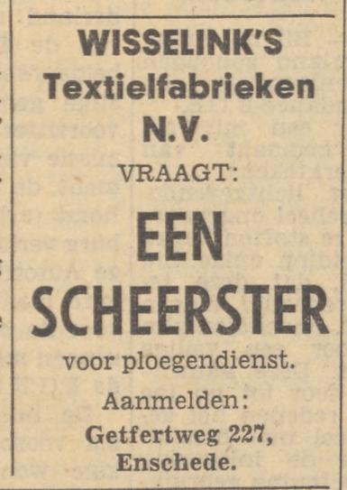 Getfertweg 227 Wisselink's Textielfabrieken N.V. advertentie Tubantia 7-11-1960.jpg