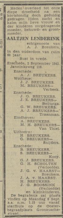 Janninksweg 110 A. Breukers-Lenderink overlijdensadvertentie Tubantia 3-9-1942.jpg