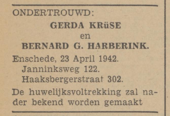 Janninksweg 122 Gerda Krùse advertentie Twentsch nieuwsblad 23-4-1942.jpg