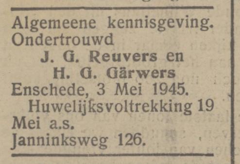 Janninksweg 126 H.G. Gärwers advertentie Het Parool 5-5-1945.jpg