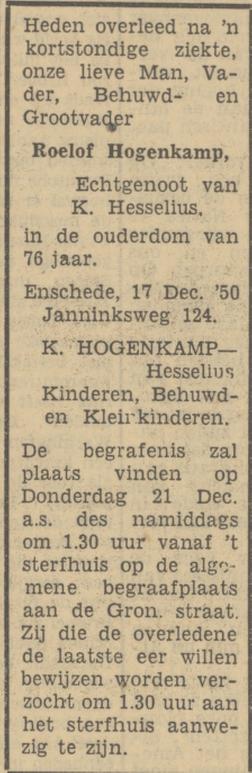 Janninksweg 124 R. Hogenkamp overlijdensadvertentie Tubantia 18-12-1950.jpg