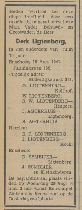 Janninksweg 139 Derk Ligtenberg overlijdensadvertentie Tubantia 18-8-1941.jpg