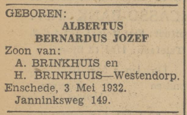 Janninksweg 149 A. Brinkhuis advertentie Tubantia 3-5-1932.jpg