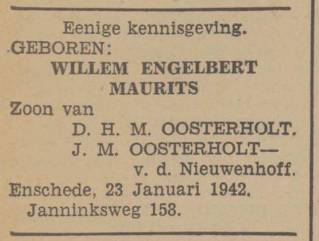 Janninksweg 158 D.H.M. Oosterholt advertentie Tubantia 23-1-1942.jpg