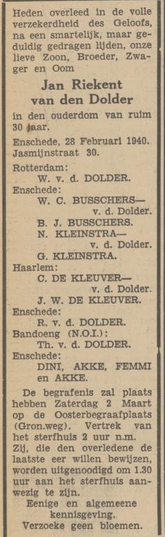 Jasmijnstraat 30 J.R. van den Dolder overlijdensadvertentie Tubantia 29-2-1940.jpg