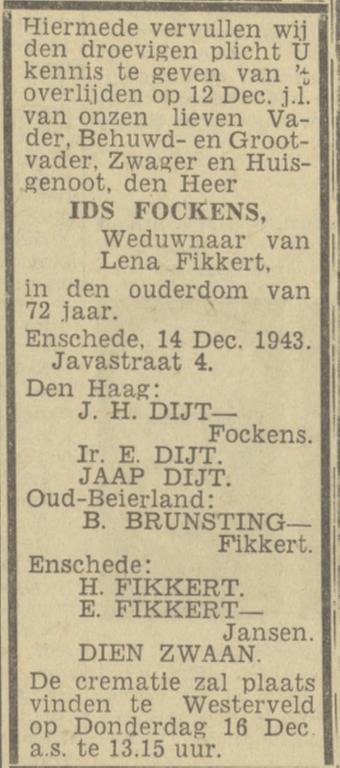 Javastraat 4 Ids Fockens overlijdensadvertentie Twentsch nieuwsblad 14-12-1943.jpg