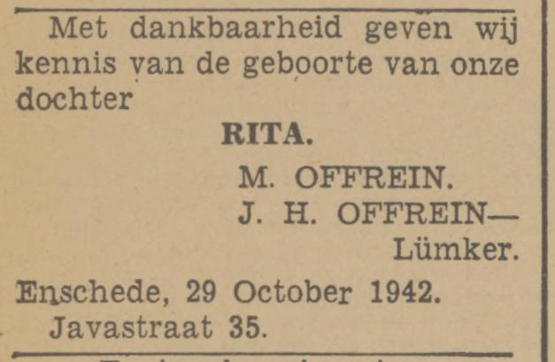 Javastraat 35 J.H. Offrein-Lùmker advertentie Tubantia 30-10-1942.jpg