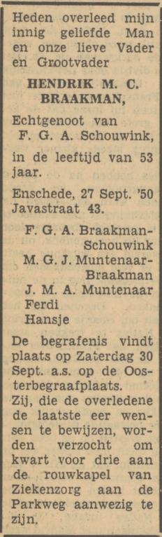 Javastraat 43 H.M.C. Braakman overlijdensadvertentie Tubantia 28-9-1950.jpg