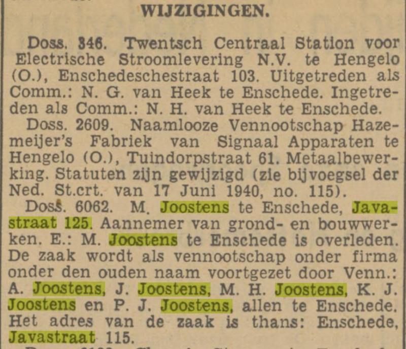 Javastraat 125 P.J. Joostens krantenbericht Tubantia 3-7-1940.jpg