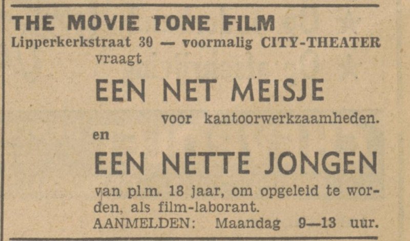 Lipperkerkstraat 30(achter) The Movie Tone Film advertentie Tubantia 3-7-1948.jpg
