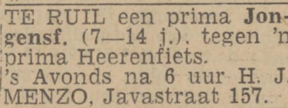 Javastraat 157 H.J. Menzo advertentie Twentsch nieuwsblad 8-6-1943.jpg