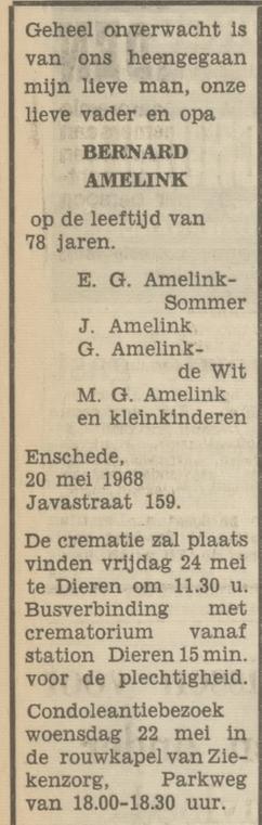 Javastraat 159 B. Amelink overlijdensadvertentie Tubantia 21-5-1968.jpg