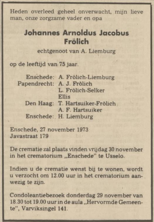 Javastraat 179 J.A. J. Fròlich overlijdensadvertentie Tubantia 28-11-1973.jpg