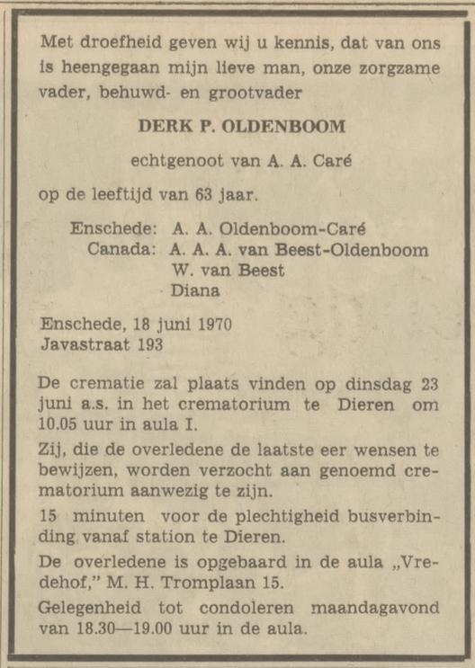 Javastraat 193 D.P. Oldenboom overlijdensadvertentie Tubantia 20-6-1970.jpg