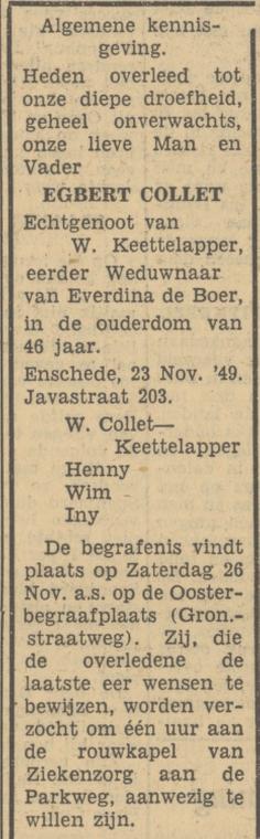 Javastraat 203 Egbert Collet overlijdensadvertentie Tubantia 24-11-1949.jpg
