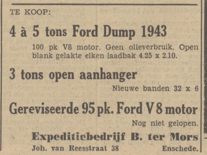 Johan van Reesstraat 38 B. ter Mors Expeditiebedrijf advertentie Tubantia 15-2-1951.jpg