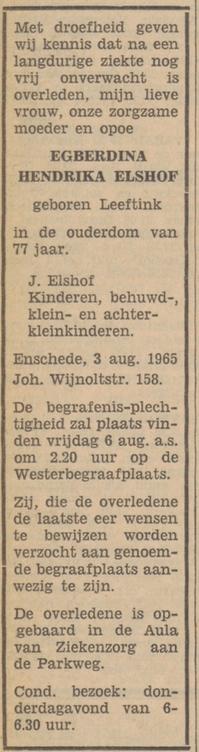 Johan Wijnoltstraat E.H. Elshof-Leeftink overlijdensadvertentie Tubantia 4-8-1965.jpg