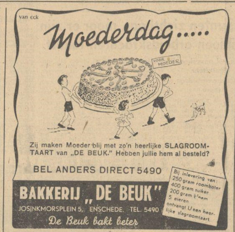 Josinkmorsplein 5 Bakkerij De Beuk advertentie Tubantia 6-5-1947.jpg