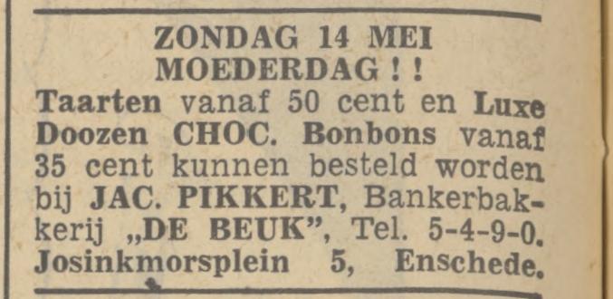 Josinkmorsplein 50 Jac. Pikkert Banketbakkerij De Beuk advertentie Tubantie 6-5-1939.jpg