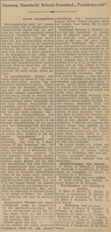 Jupiterstraat opening zwembad Twekkelerveld krantenbericht Tubantia 23-5-1932.jpg