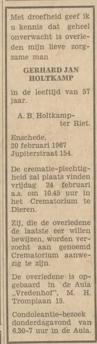 Jupiterstraat 154 G.J. Holtkamp overlijdensadvertentie Tubantia 21-2-1967.jpg