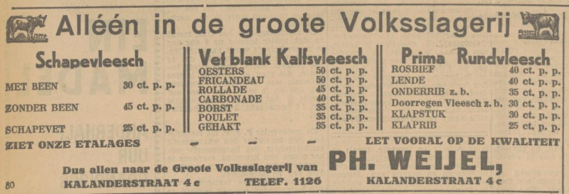 Kalanderstraat 4c Ph. Weijel volksslagerij advertentie Tubantia 8-5-1932.jpg