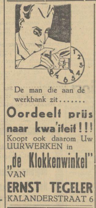 Kalanderstraat 6 Klokkenwinkel Ernst Tegeler advertentie Tubantia 16-6-1934.jpg