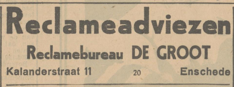 Kalanderstraat 11 Reclamebureau de Groot advertentie Tubantia 20-9-1932.jpg