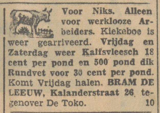 Kalanderstraat 26 Bram de Leeuw slagerij advertentie Tubantia 17-3-1931.jpg