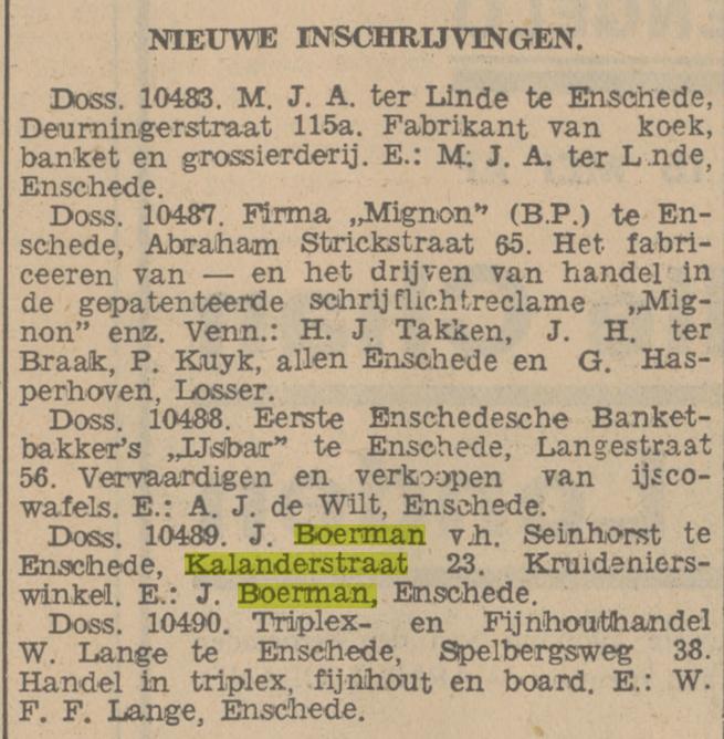 Kalanderstraat 23 J. Boerman vh Seinhorst kruidenierswinkel krantenbericht Tubantia 14-5+-1936.jpg