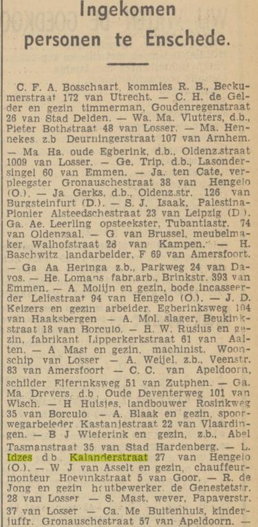 Kalanderstraat 27 L. Idzes dienstbode krantenbericht Tubantia 4-12-1937.jpg