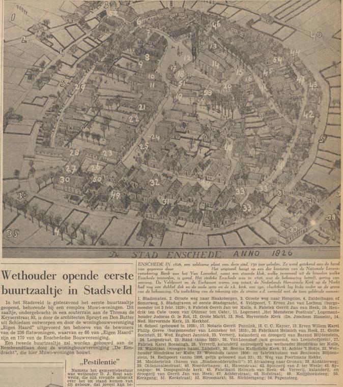 Enschede plattegrond 1826 op nr. 30 RK Kerk zgn vluchtkerk tekening Dagblad Tubantia 27-11-1958.jpg