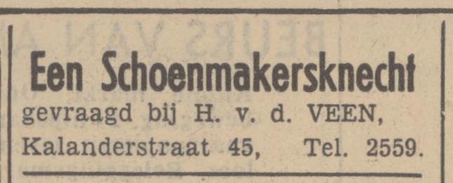 Kalanderstraat 45 H. van der Veen schoenmaker advertentie Tubantia 23-9-1957.jpg