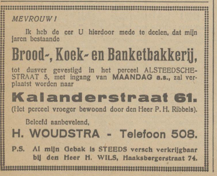 Kalanderstraat 61 P.H. Ribbels bakkerij nu H. Woudstra advertentie Tubantia 30-8-1924.jpg