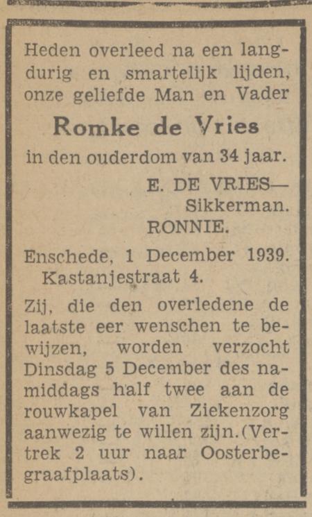 Kastanjestraat 4 R. de Vries overlijdensadvertentie Tubantia 1-12-1939.jpg