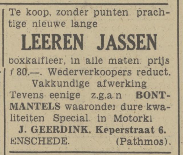 Keperstraat 6 Pathmos J. Geerdink advertentie Tubantia 25-1-1941.jpg