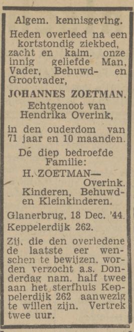 Keppelerdijk 262 Glanerbrug Johannes Zoetman overlijdensadvertentie Twentsch nieuwsblad 258-6-1958.jpg