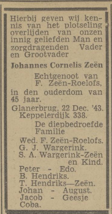 Keppelerdijk 338 J.C. Zeën overlijdensadvertentie Twentsch nieuwsblad.jpg