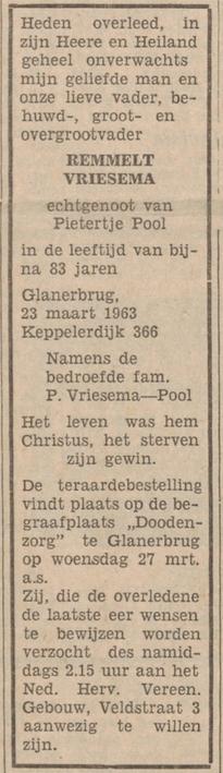 Keppelerdijk 366 Glanerbrug R. Vriesema overlijdensadvertentie Tubantia 25-3-1963.jpg