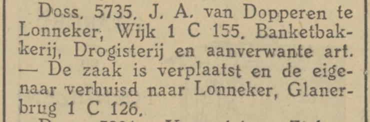 J.A van Dopperen banketbakkerij Glanerbrug krantenbericht Tubantia 4-6-1929.jpg